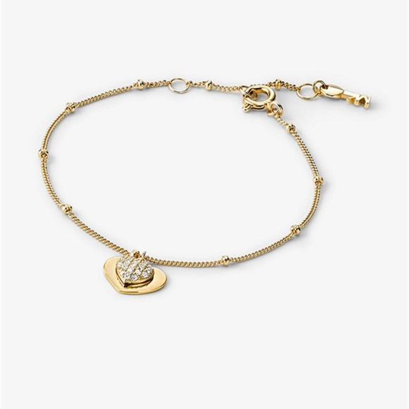 🎁 MICHAEL KORS 14K Gold Pavé Heart Duo Bracelet - Picture 1 of 5